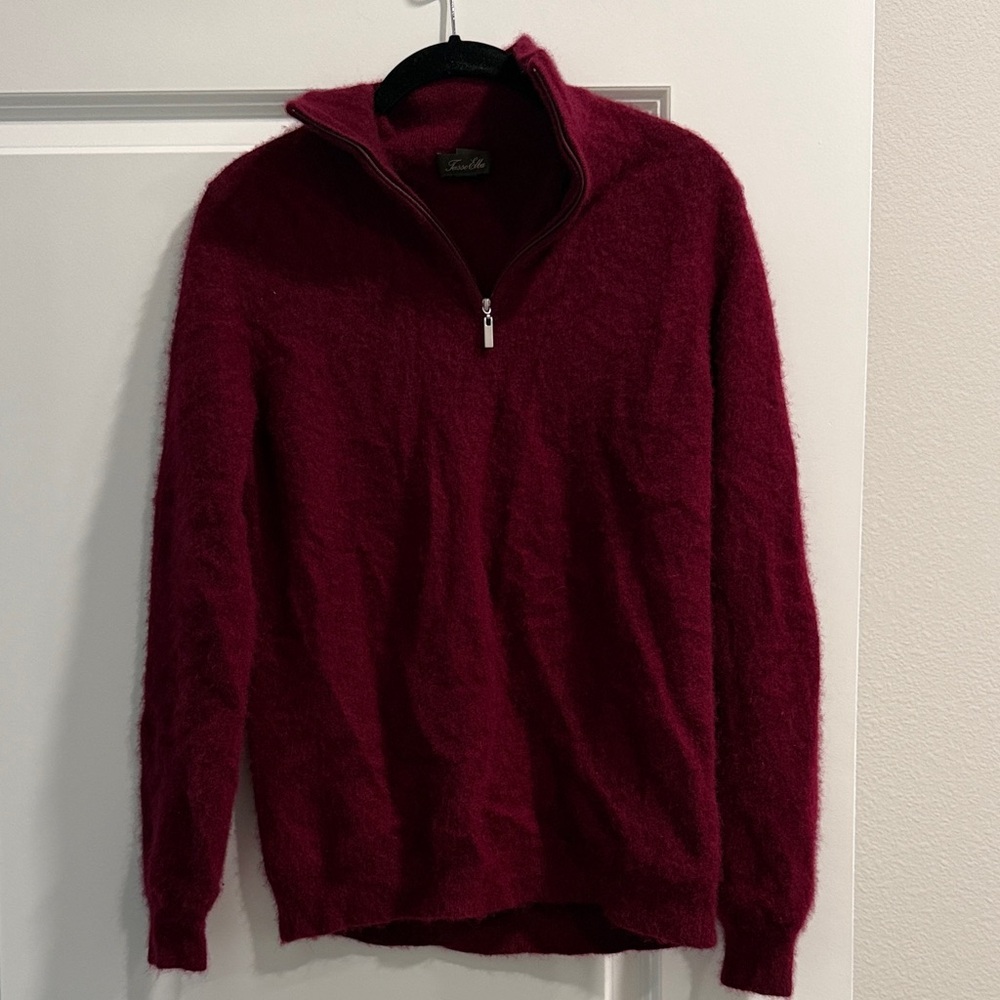 Tasso Elbo Cashmere Men's Maroon Zip-Up Sweater Sz M